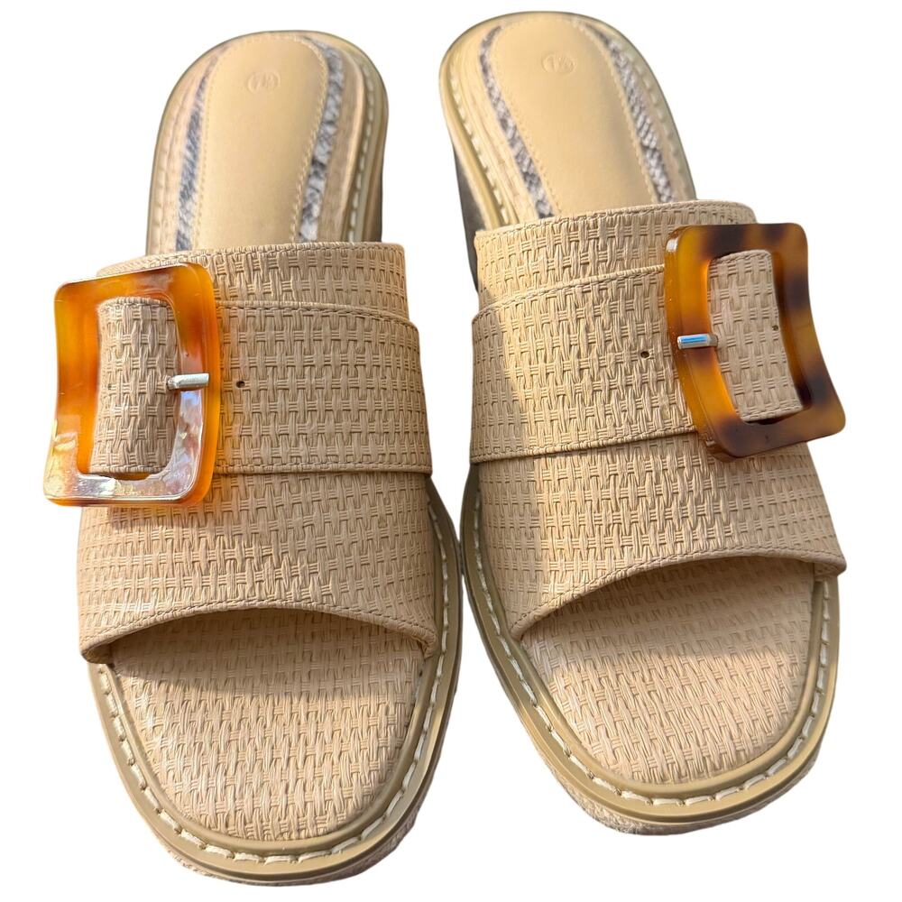 NEW Coutgo Women's Thick Strap Buckle Wedge Platform Espadrille Tan Size 7.5